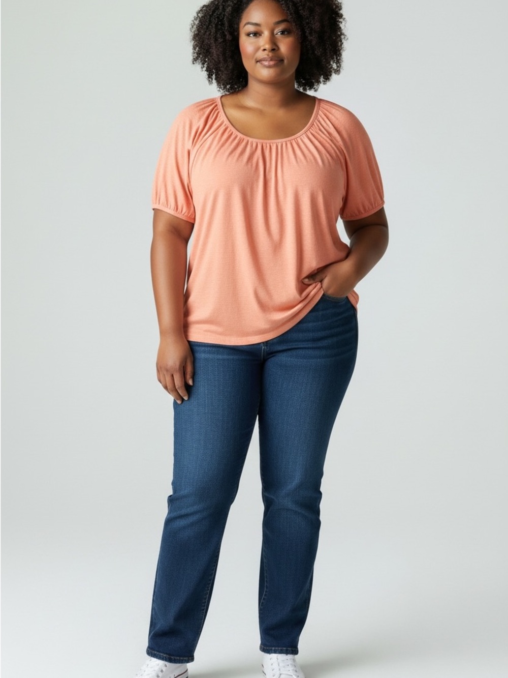 Women’s croft & barrow Short Sleeve Scoop Neck Top in Coral Peach